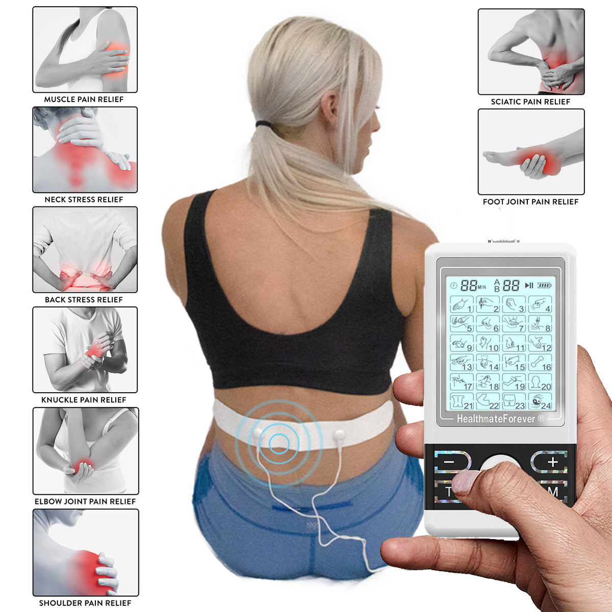 Digital , TENS Therapy Machine Strength Body Pain Relief Electric With  Electrode Pad For Neck For Shoulder For Waist US Plug 100-240V 