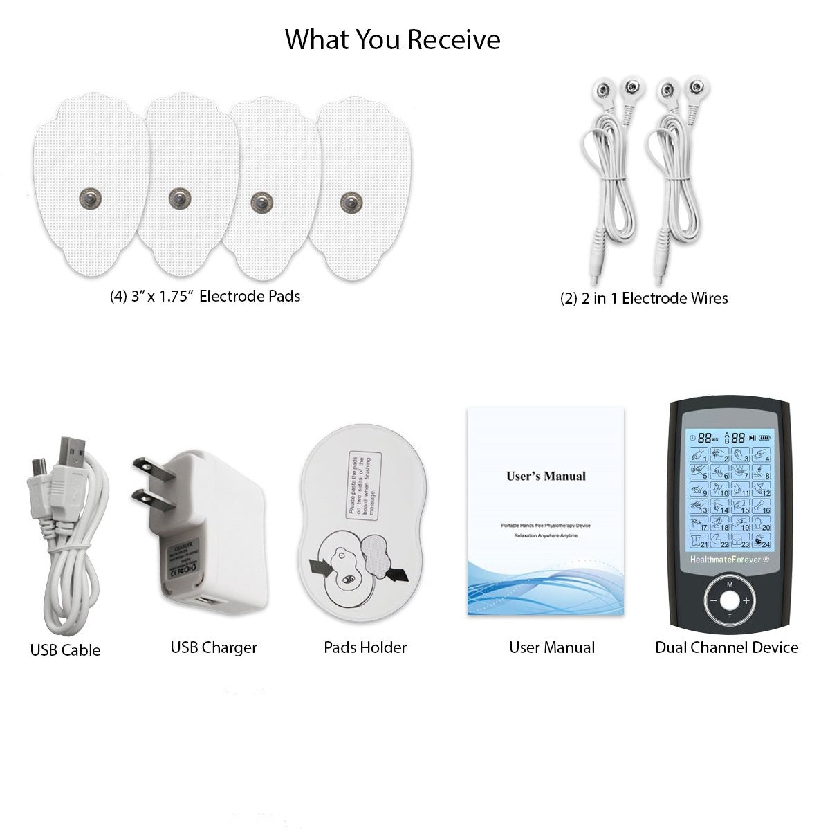 Rechargeable Tens Unit With 24 Modes And 8 Electrode Pads - Dual